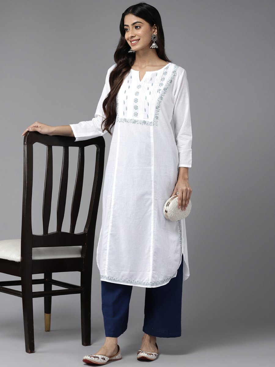 ADA Ethnic Motifs Embroidered Chikankari White Romance Kurta