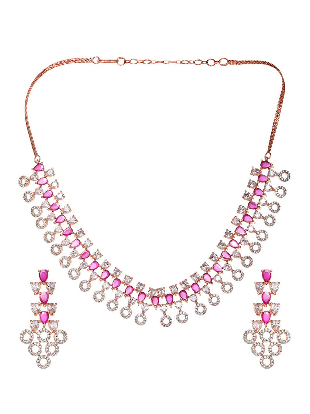 Saraf RS Jewellery Rose Gold-Polished Red AD-Studded Jewellery Set