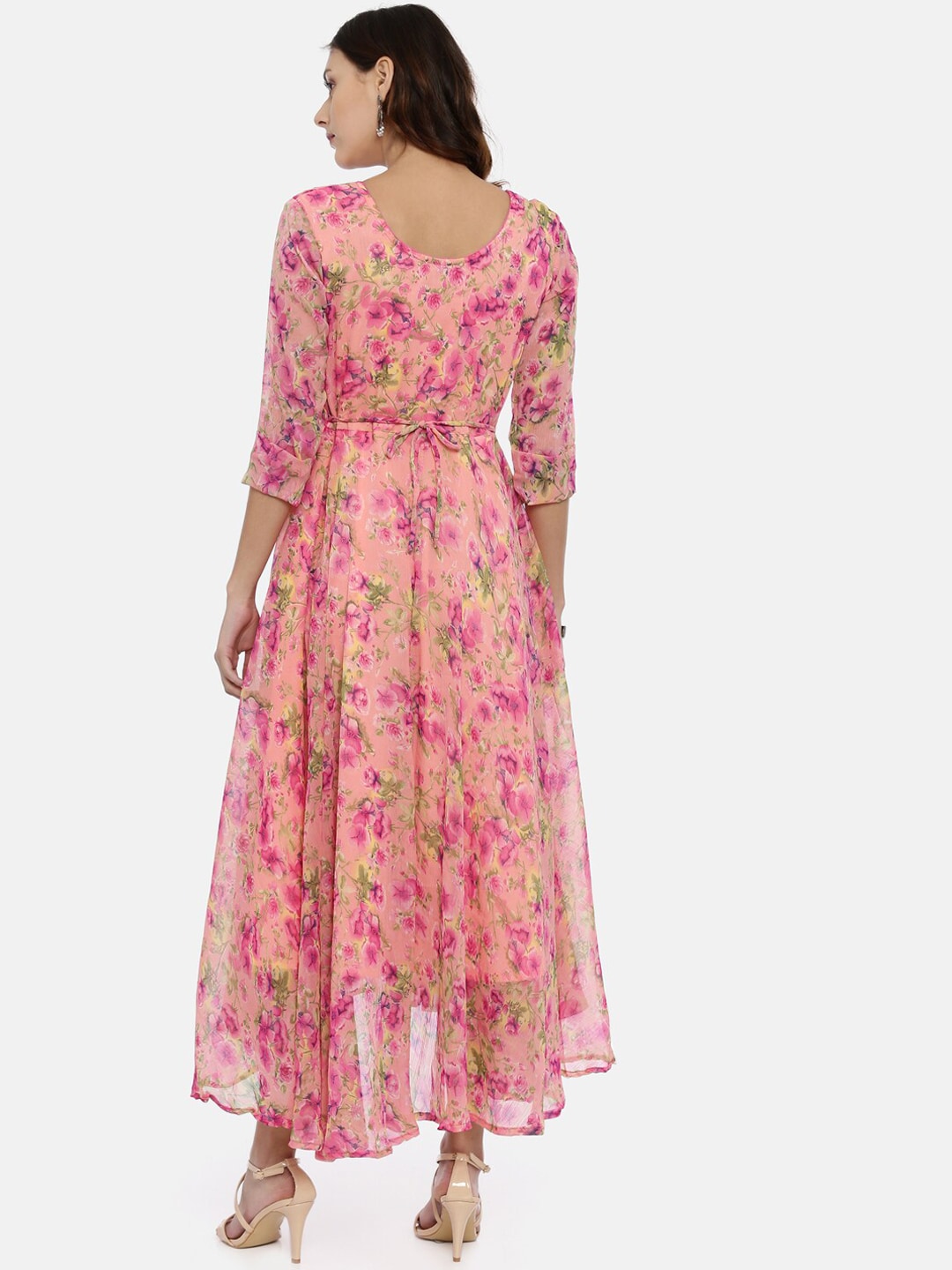 Souchii Pink & Yellow Floral Printed Fit & Flare Dress