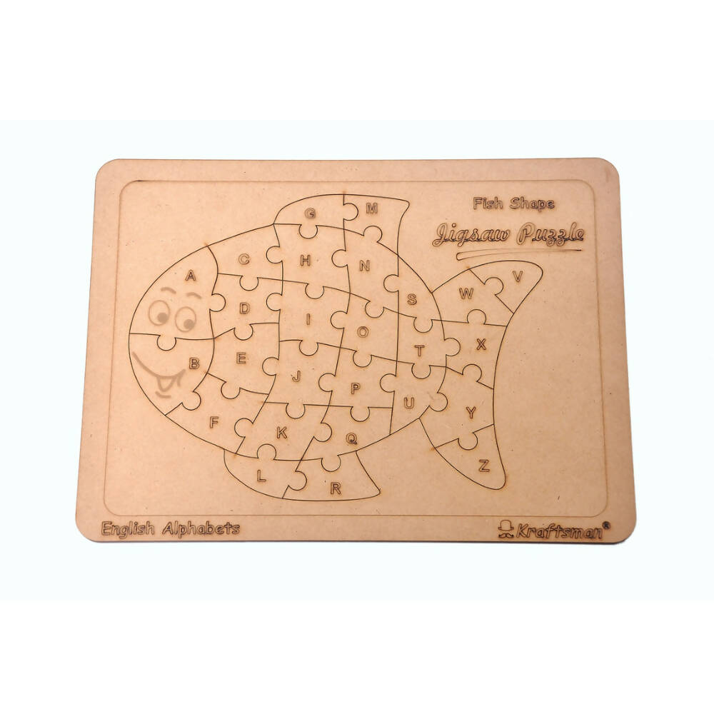 Kraftsman English Alphabets Wooden Jigsaw Puzzles Fish Shape Puzzle | Color Kit Included