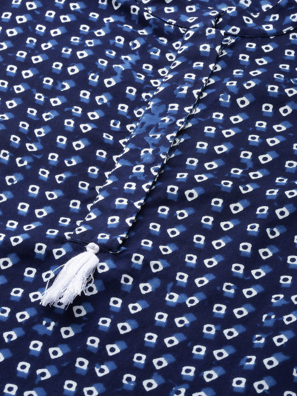 HERE&NOW Women Navy Blue & White Bandhani Print Straight Kurta