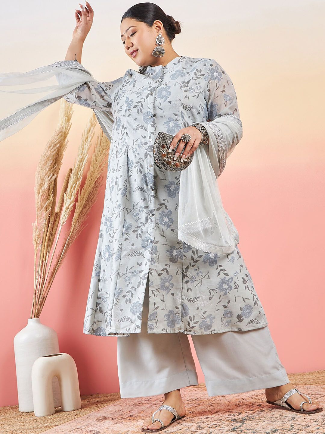 Sztori Women Floral Printed A-Line Kurta With Palazzo & Dupatta
