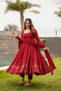 Yash Enterprise Marron Embroidered Georgette Suit Set