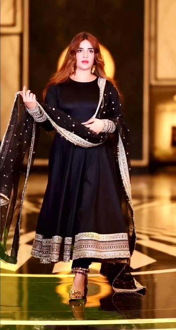 Yash Enterprise Black Rayon Cotton Embroidery Party Wear Suit Set