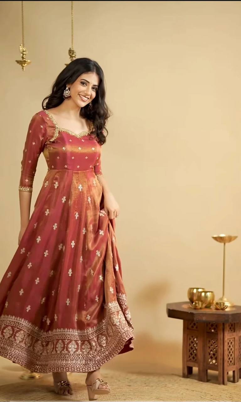Yash Enterprise Light Orange Cosmo Silk Embroidery Suit Set