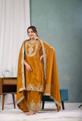 Yash Enterprise Gold Chinnon Silk Embroidery Party Wear Suit Set