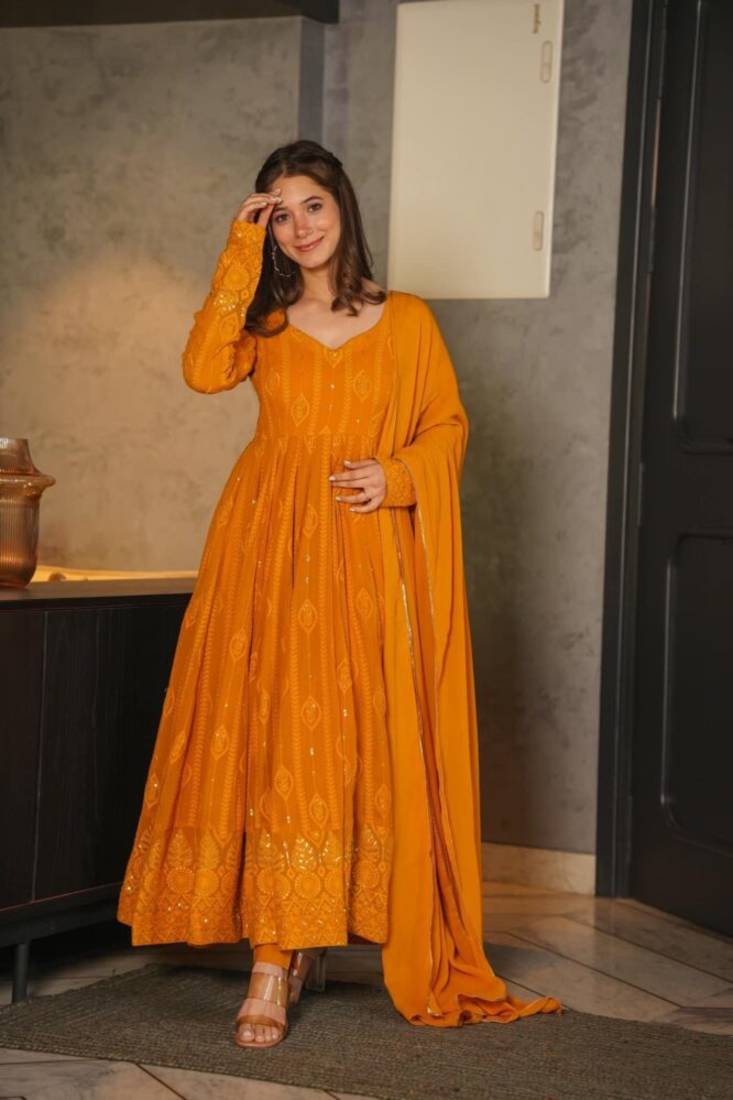 Yash Enterprise Gold Party Wear Embroidered Work Stitched Salwar Suits