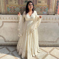 Yash Enterprise Off White Luckhnowi Sequins Work Party Wear Suit Set