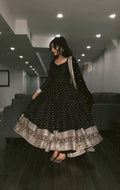 Yash Enterprise Black Faux Blooming Silk Embroidery Party Wear Suit