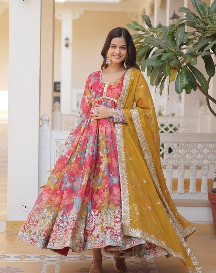 Yash Enterprise Pink Faux Georgette With Digital Print Kurti And Dupatta Only