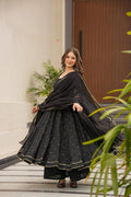 Yash Enterprise Black Maslin Fabric Digital Print Work Suit Set