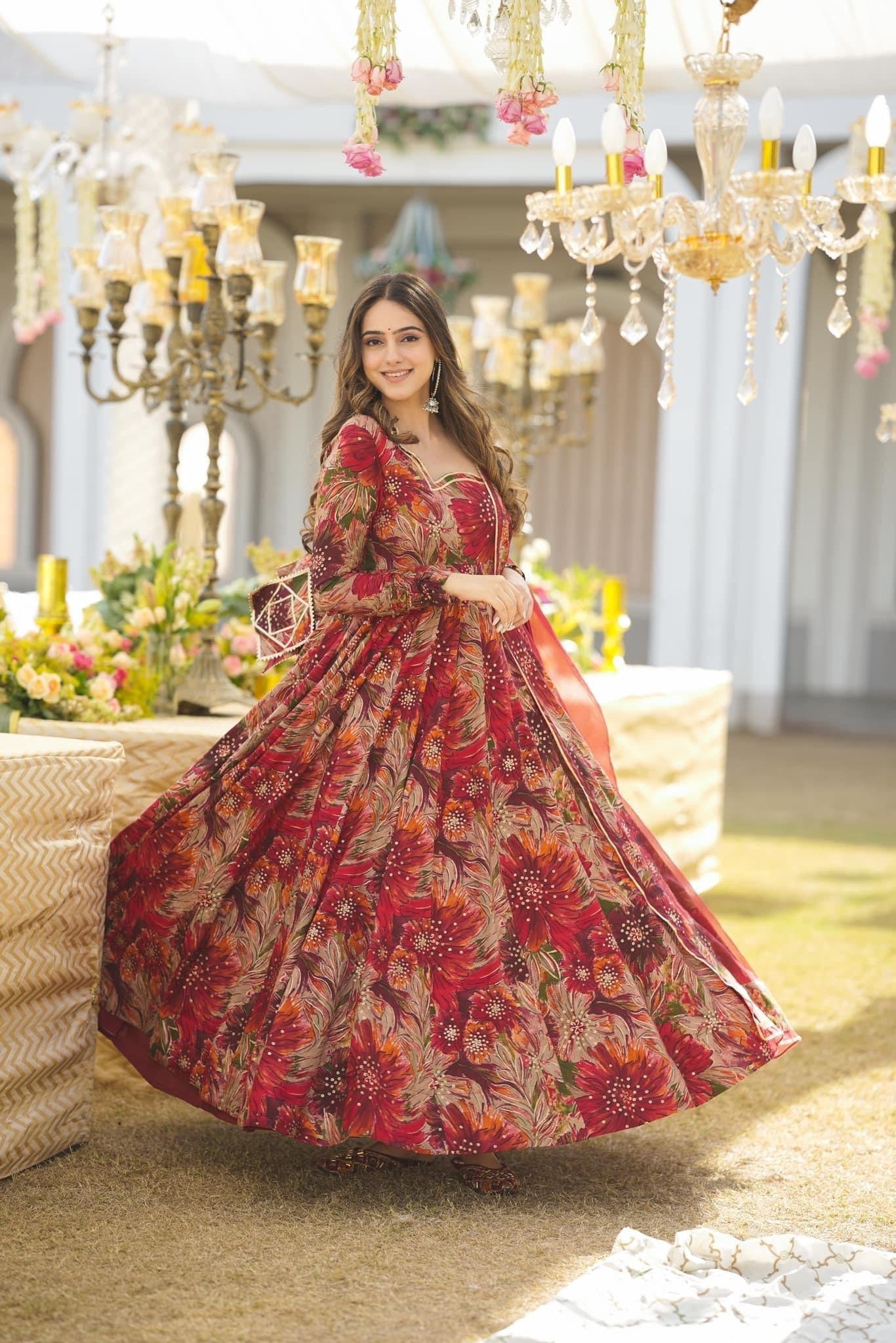 Yash Enterprise Multicolor Georgette Salwar Suit Floral Printed And Sequin Embroidery