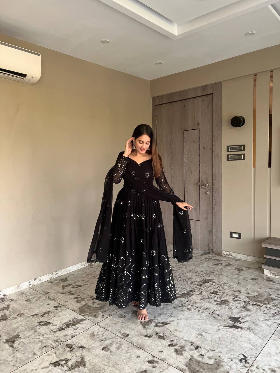Yash Enterprise Black Georgette Anarkali Suit In New Fancy Style