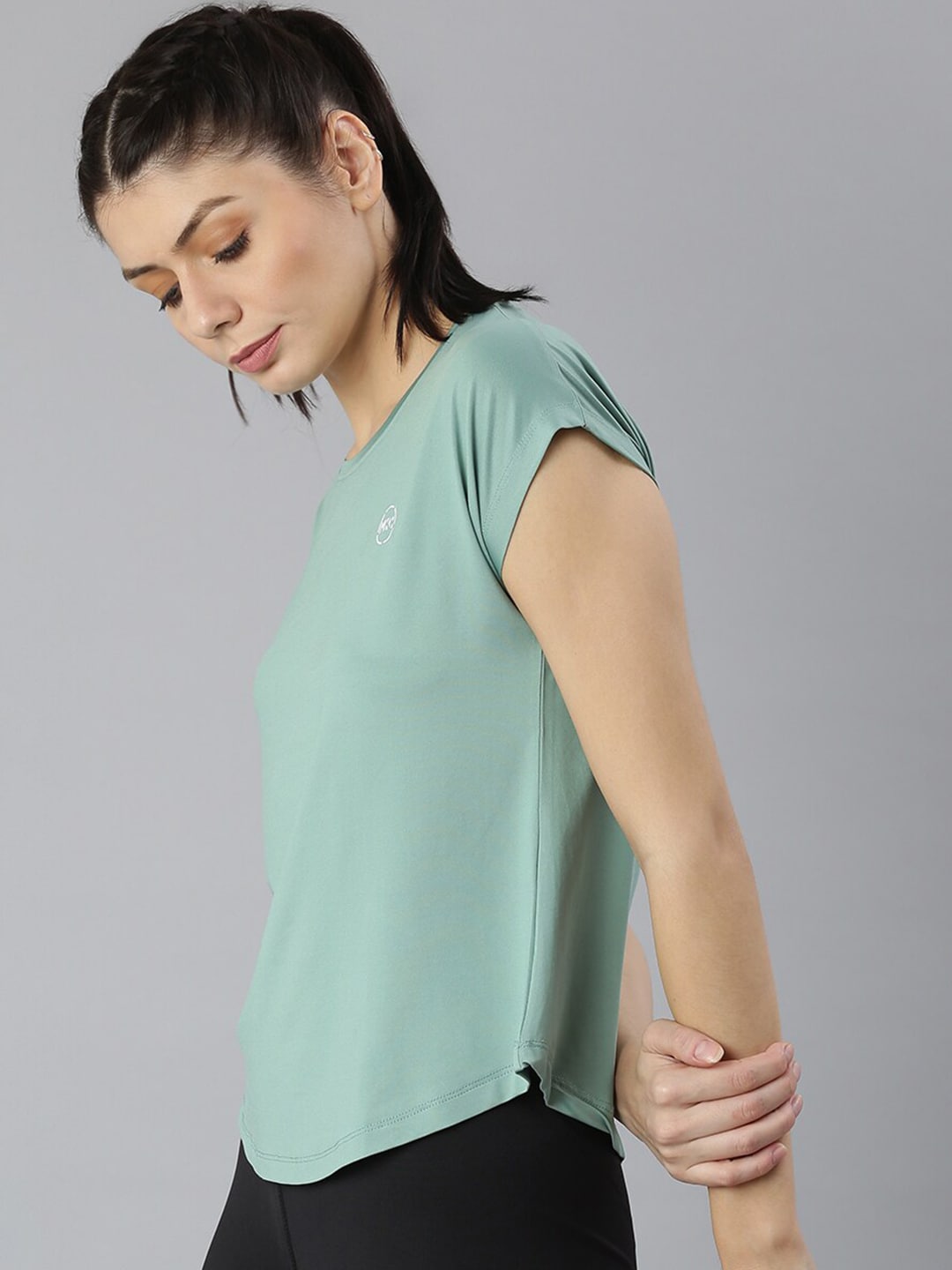 MKH Women Green Extended Sleeves Dri-FIT Sports T-shirt