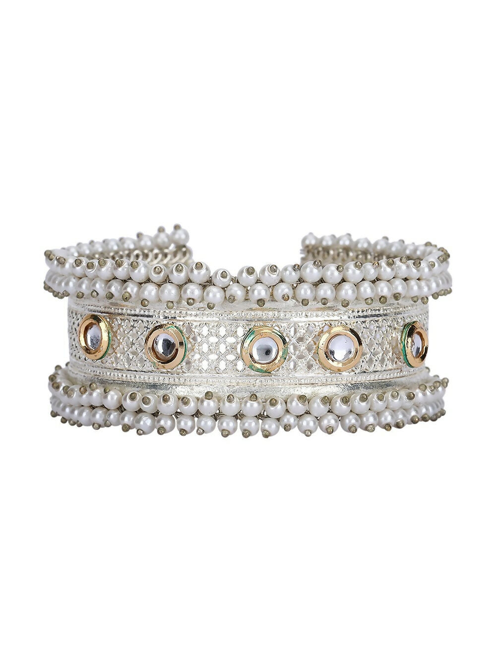Joban Fashion Women White Beads Style Silver Tone Bangle