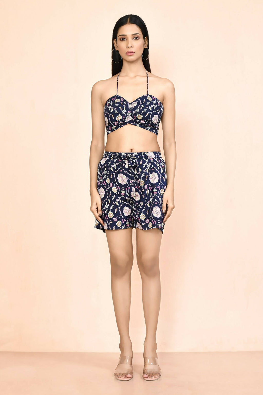Navy Blue Platinum Creap Printed Co-Sets - Femella