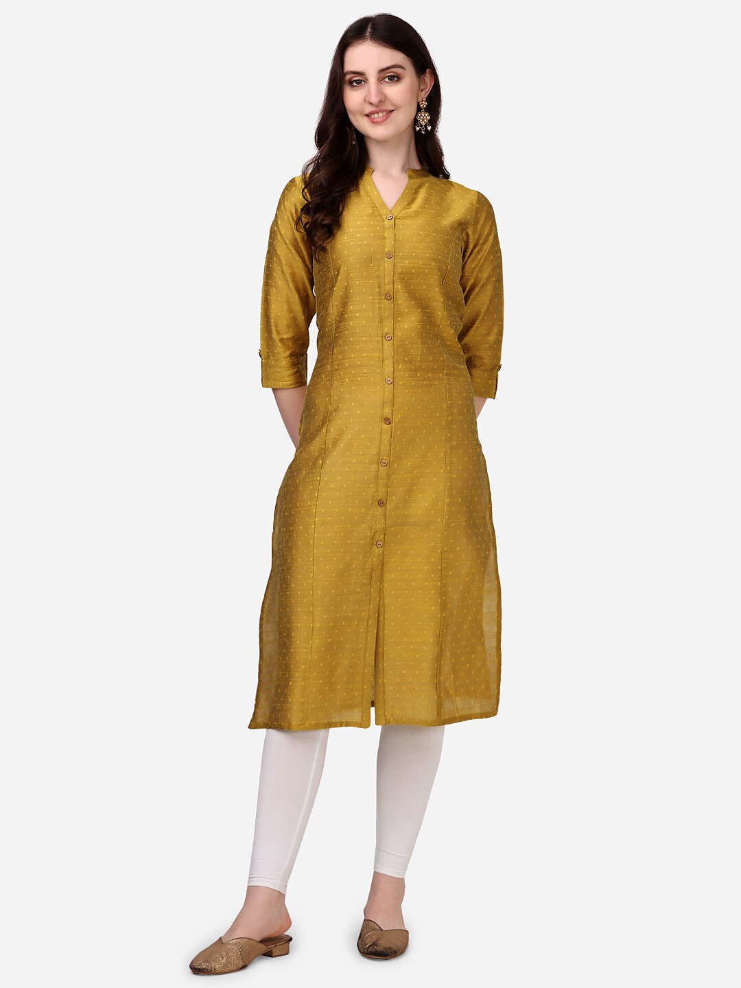 HERE&NOW Geometric Printed Mandarin Collar Dobby Art Silk Kurta