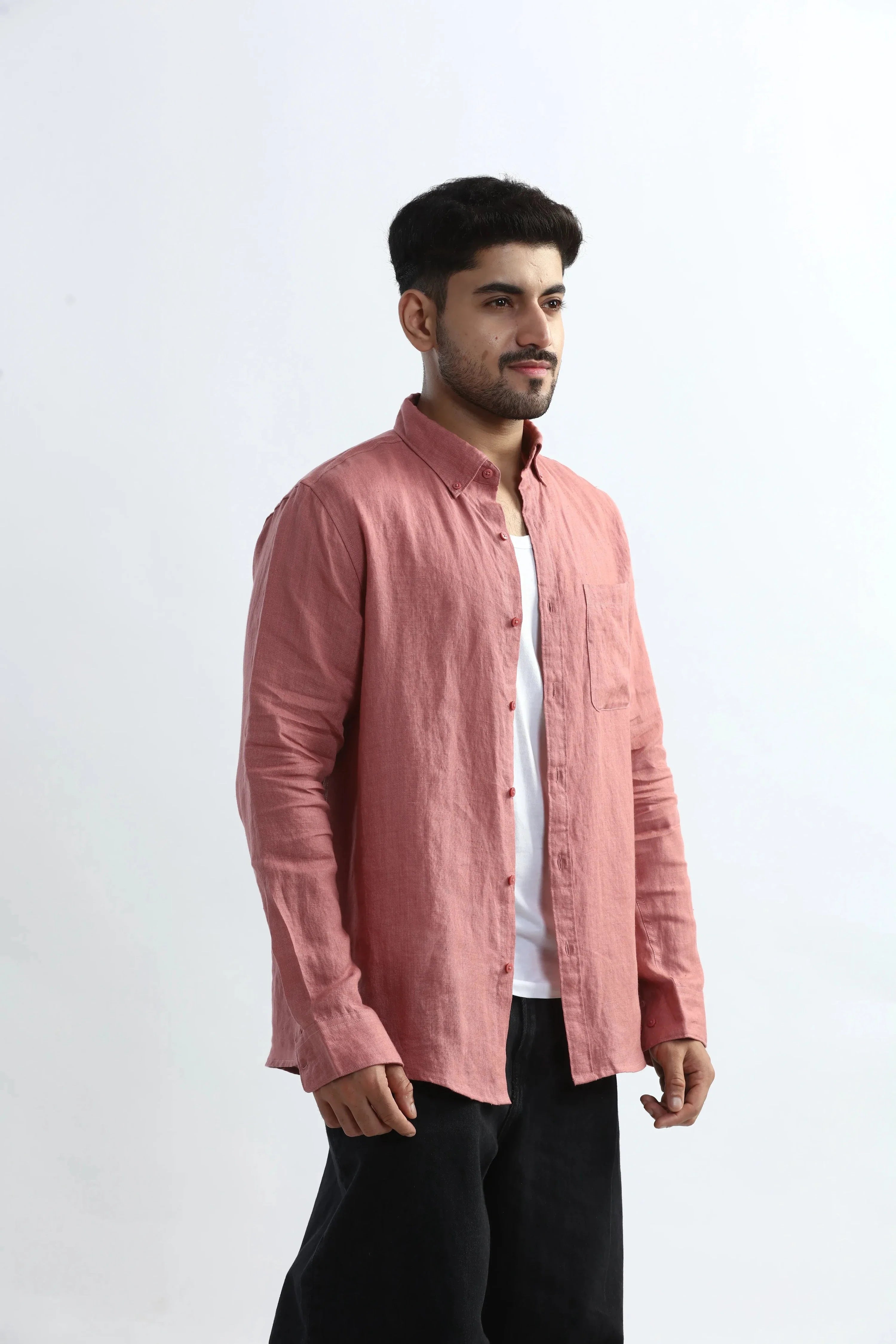 Xkind 100% Pure Linen Soft Peach Button Down Casual Shirt