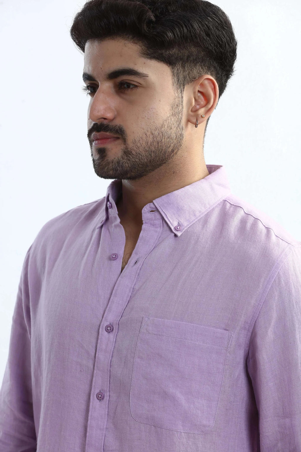 Xkind 100% Pure Linen Lavender Button Down Casual Shirt