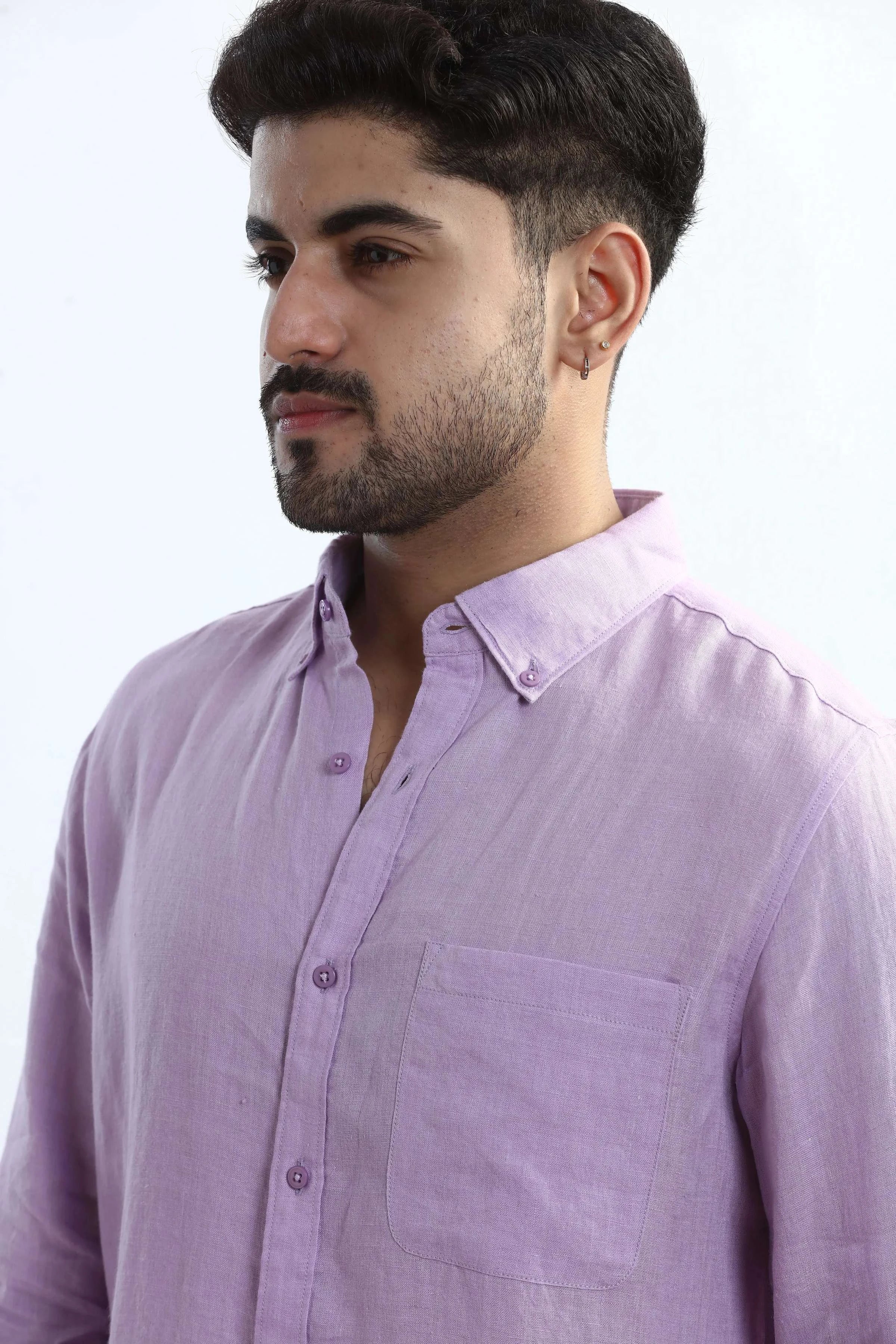 Xkind 100% Pure Linen Lavender Button Down Casual Shirt