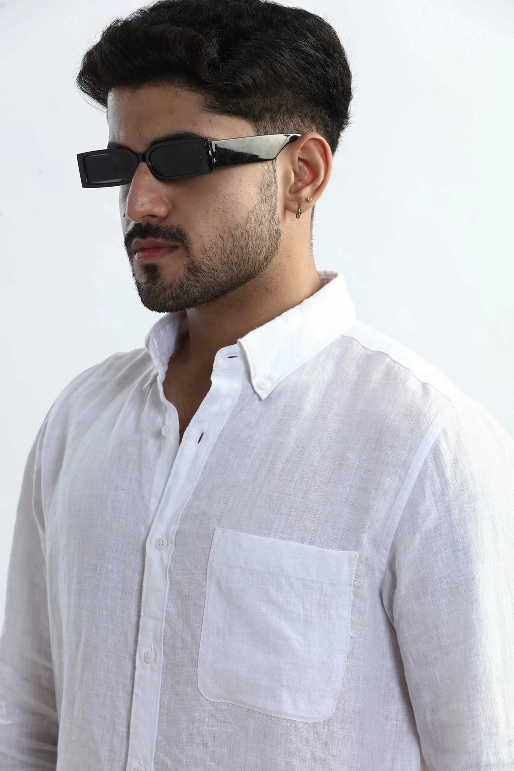 Xkind 100% Pure Linen White Button Down Casual Shirt
