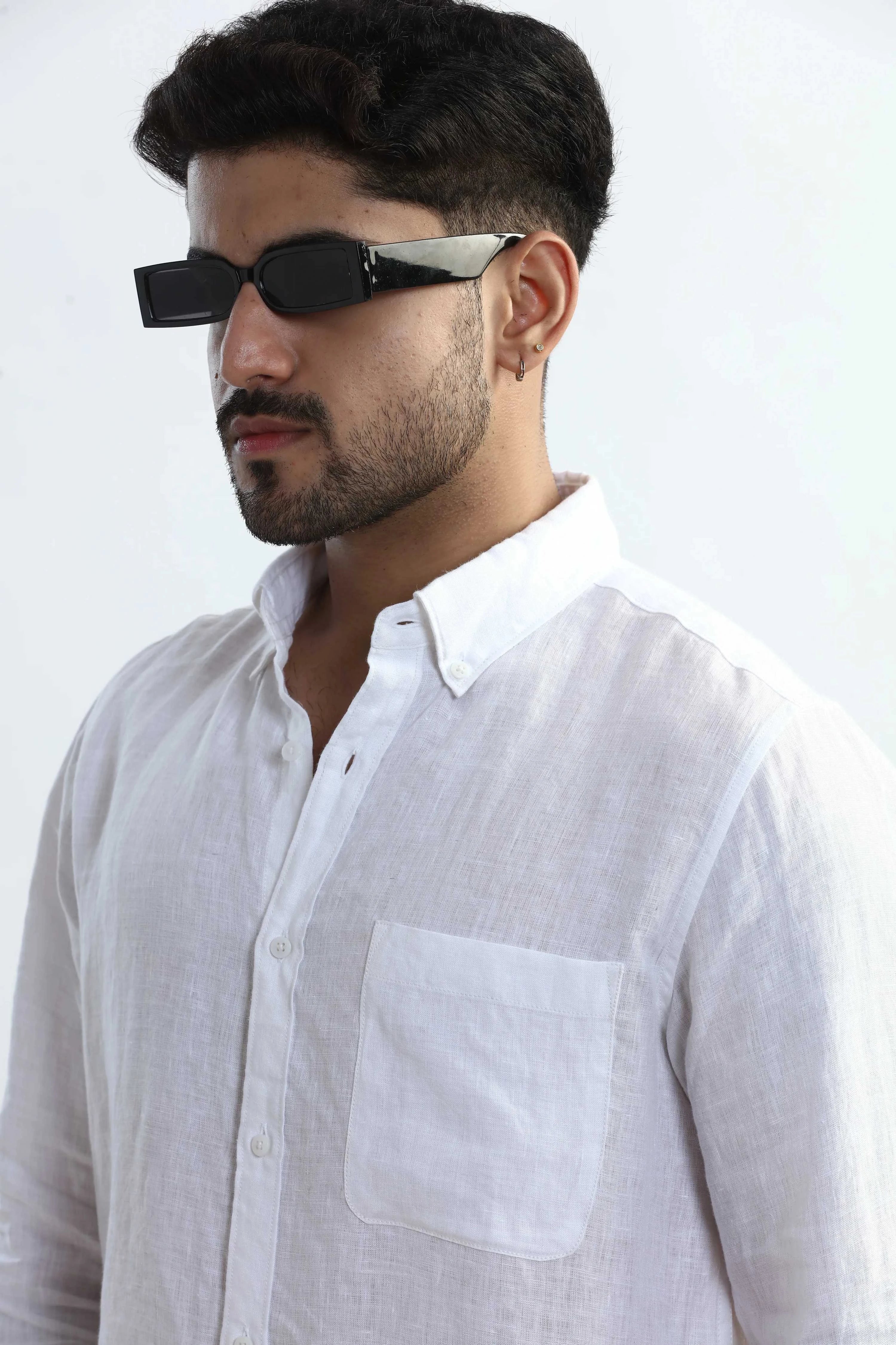 Xkind 100% Pure Linen White Button Down Casual Shirt