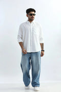 Xkind Men's White Corduroy Regular Fit Shirt