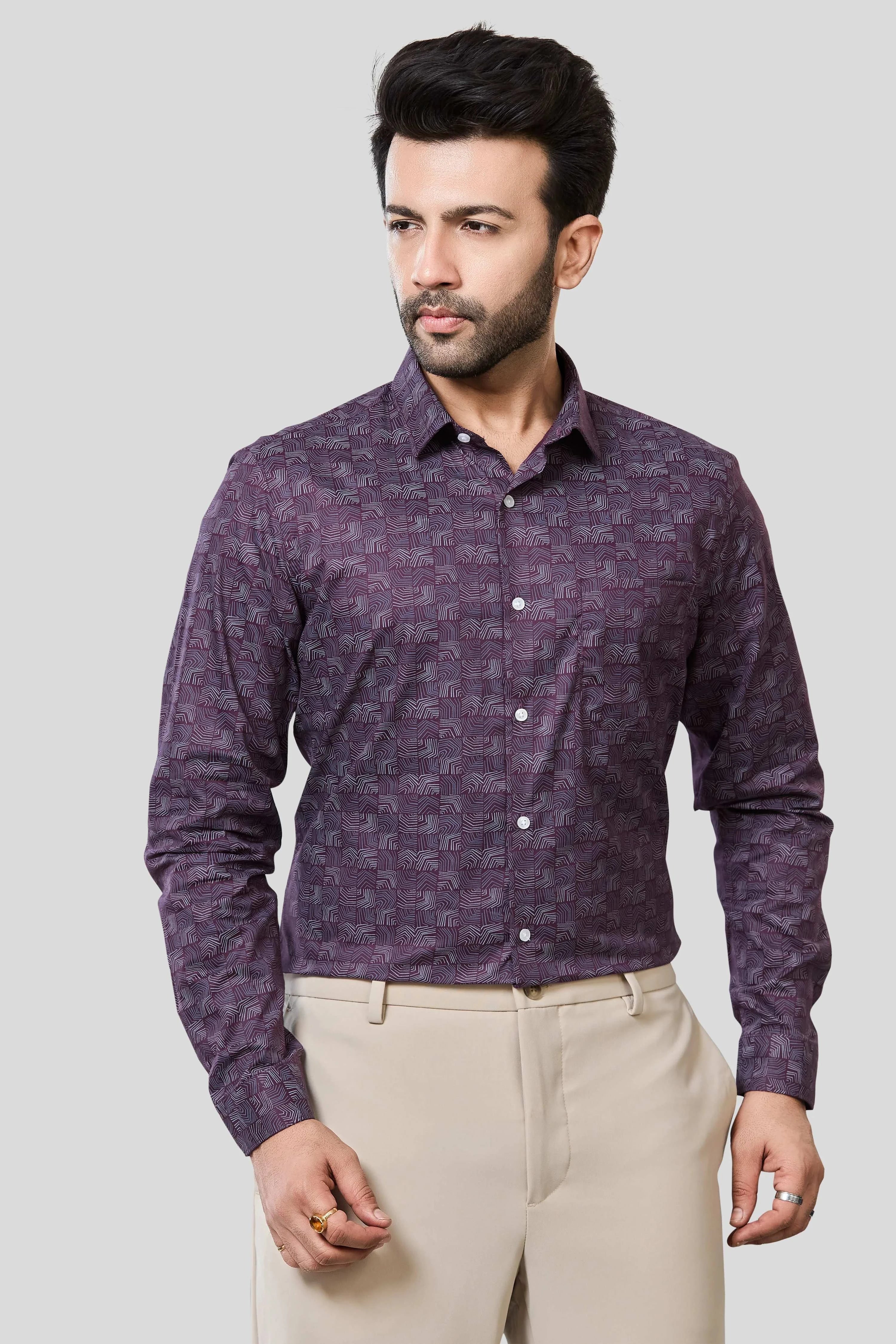 Jonesburg Men's Printed Slim Fit Formal Shirt