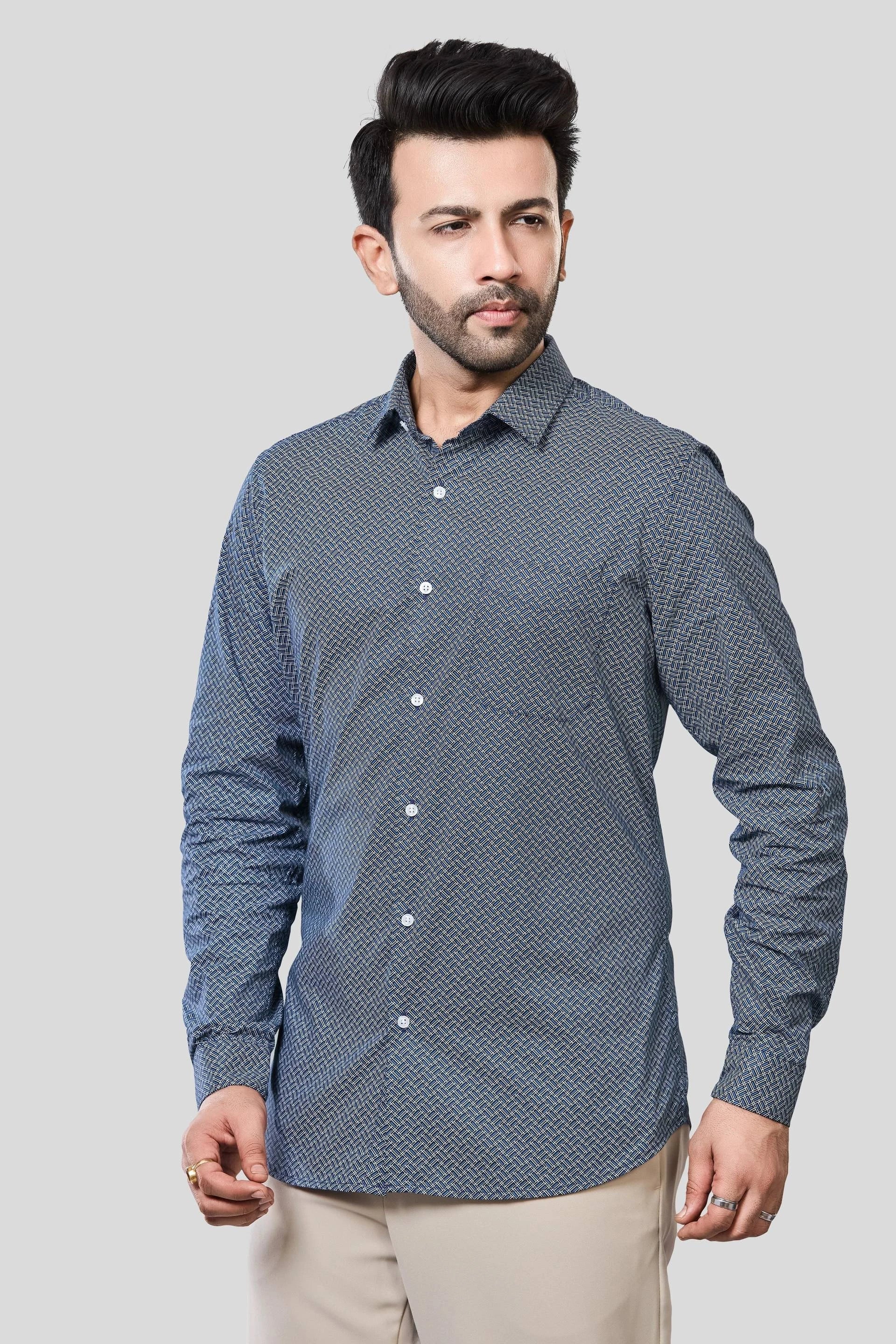 Jonesburg Men's Printed Slim Fit Formal Shirt
