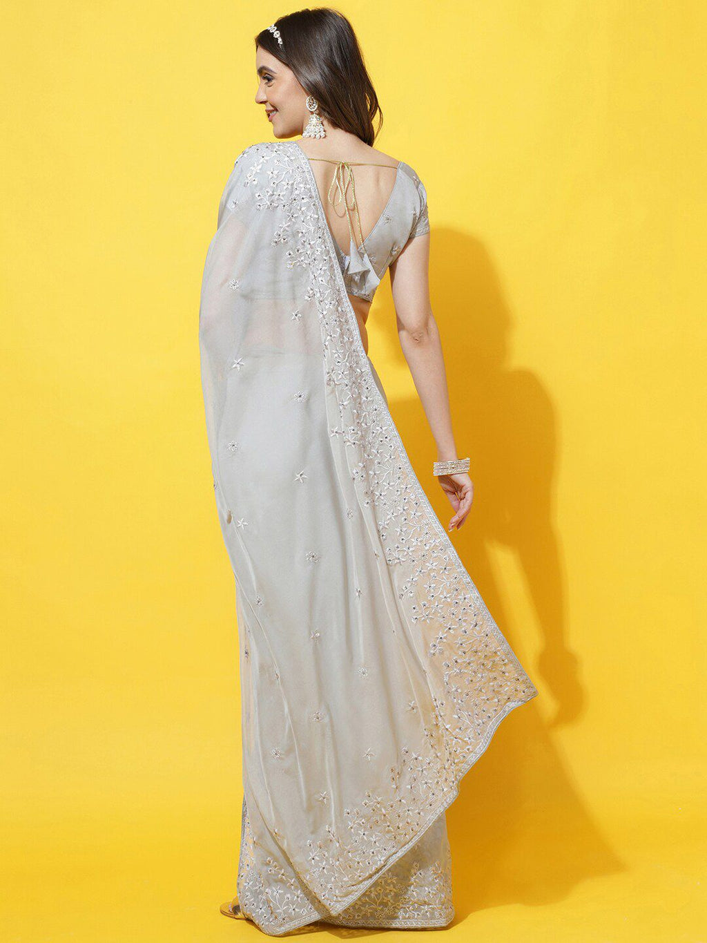 kasee Floral Embroidered Organza Saree