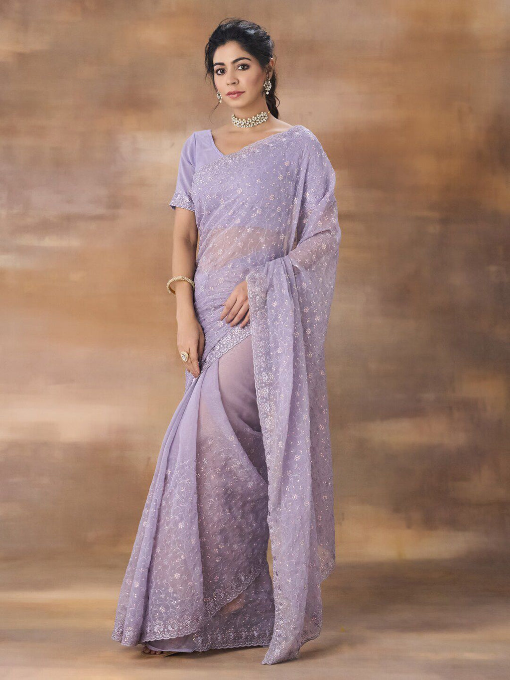 kasee Embroidered Floral Sequinned Saree