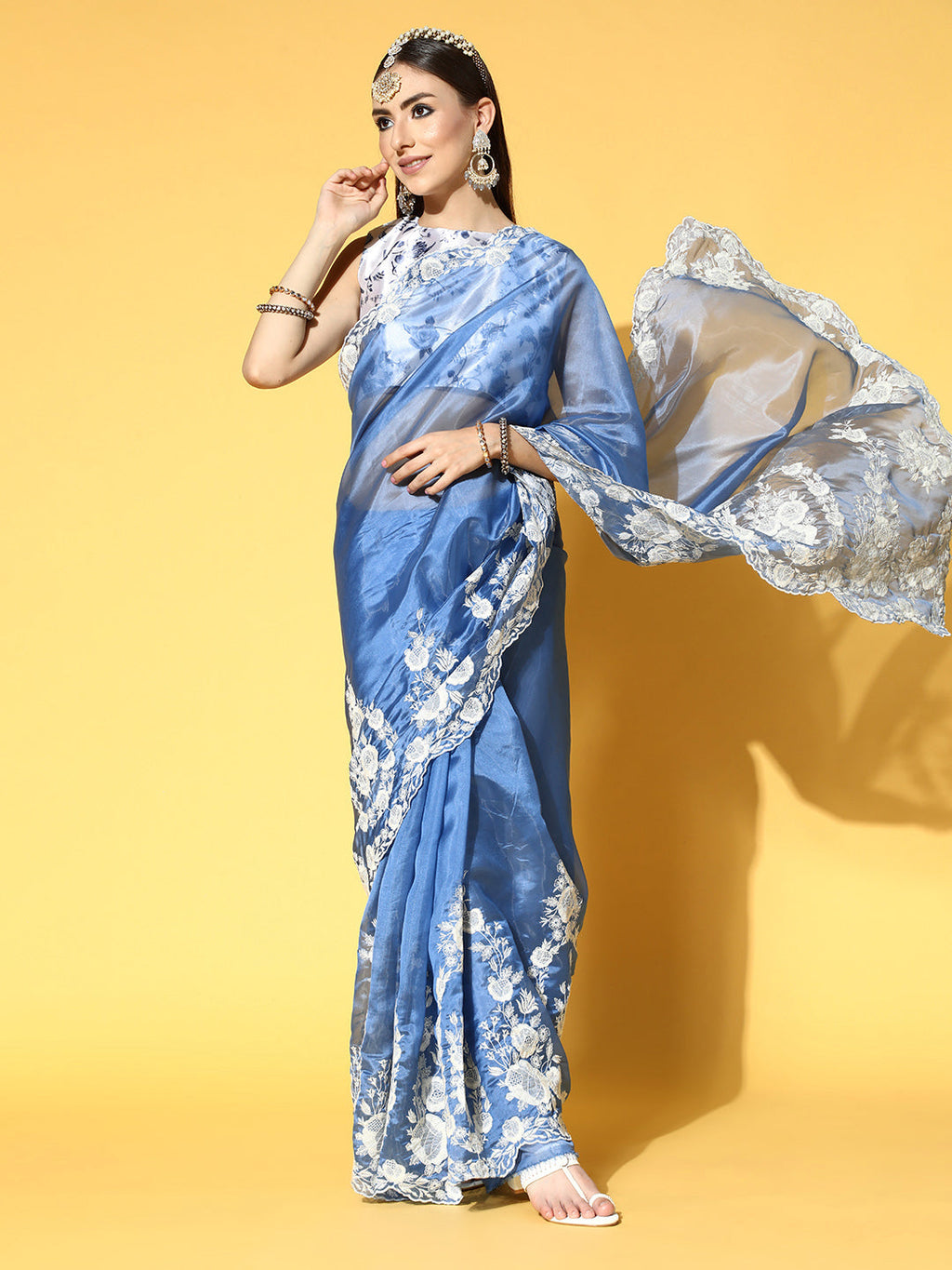 Saree Mall Floral Saree with Embroidered Border