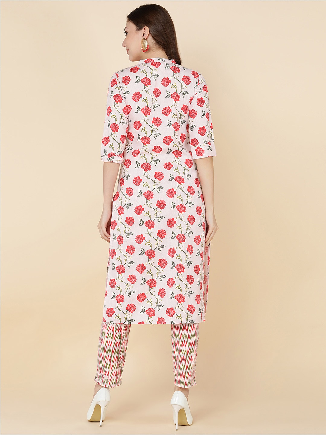 HERE&NOW Women Pink Floral Printed Kurta with Trousers