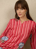 Indo Era Women Solid V-Neck Regular Kurta with Trousers