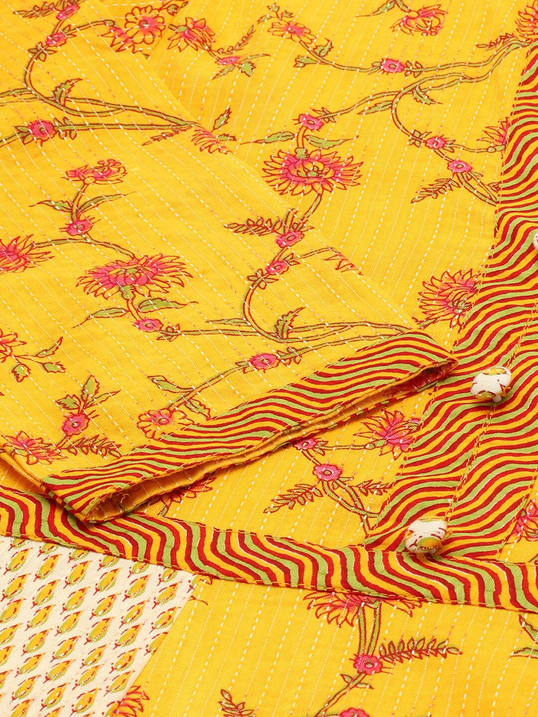 HERE&NOW Women Yellow Floral Printed Empire Kurta with Trousers & Dupatta