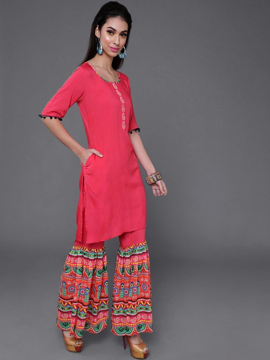 Aks Ethnic Motifs Printed Straight Kurta With Sharara