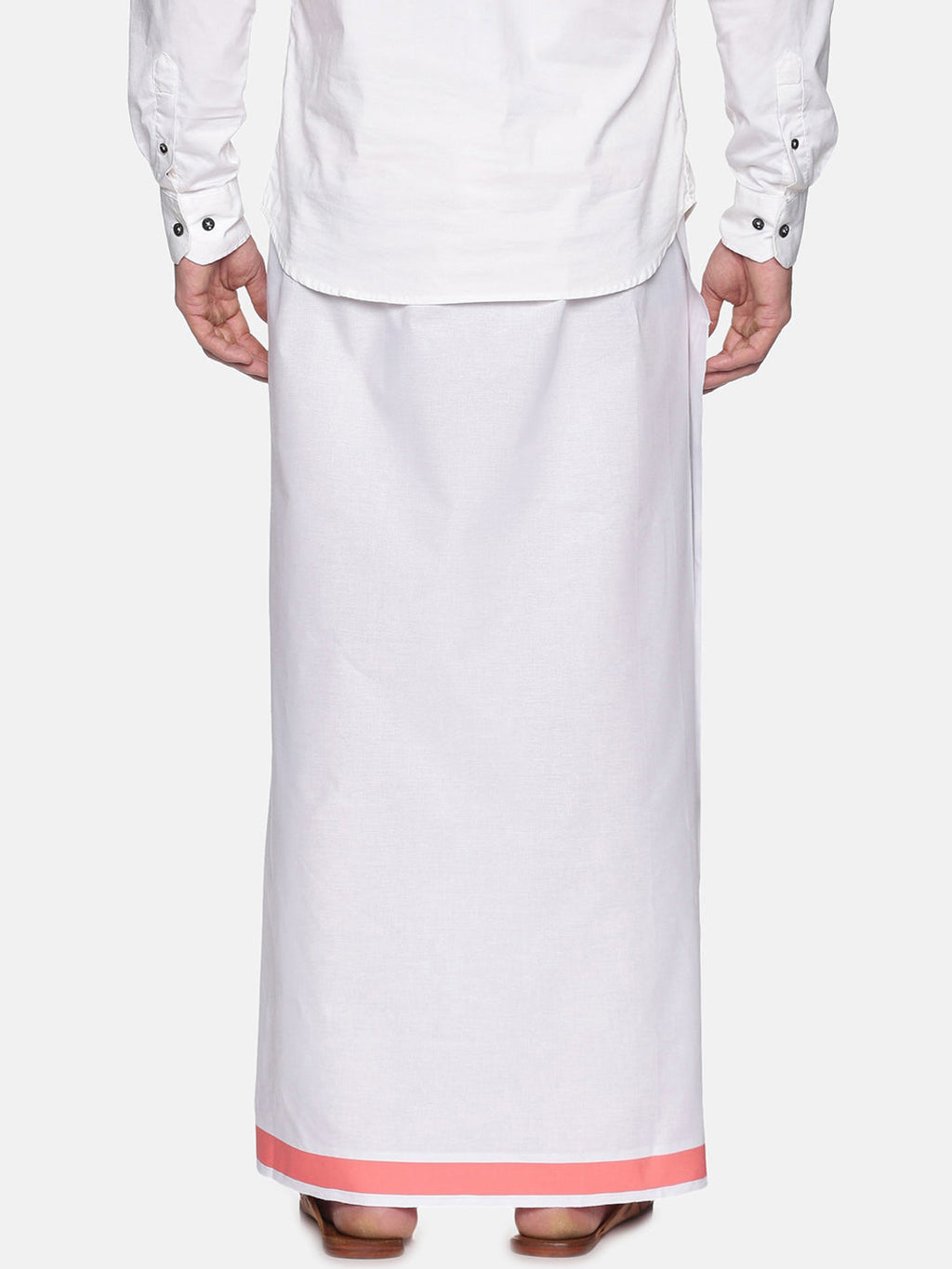 Sethukrishna Men White & Pink Solid Cotton Dhoti