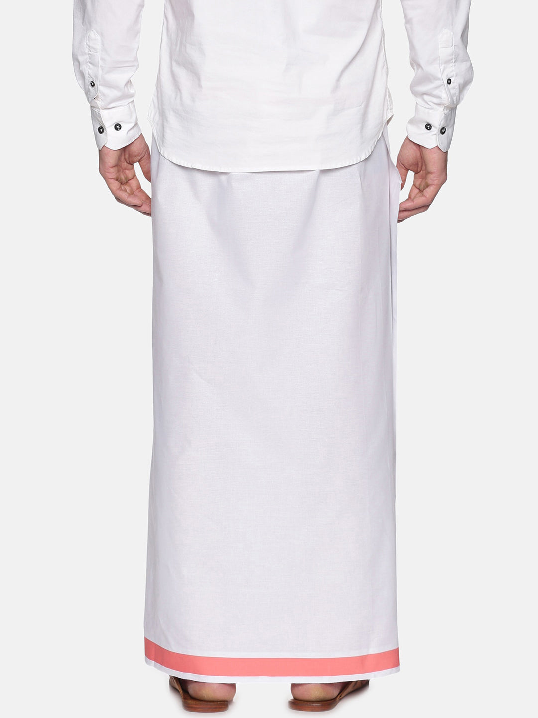 Sethukrishna Men White & Pink Solid Cotton Dhoti