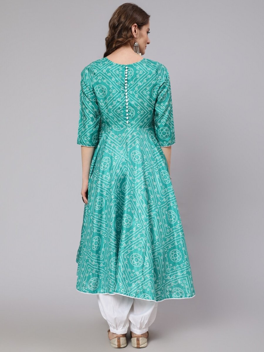 Aks Bandhani Printed Boat Neck Anarkali Kurta