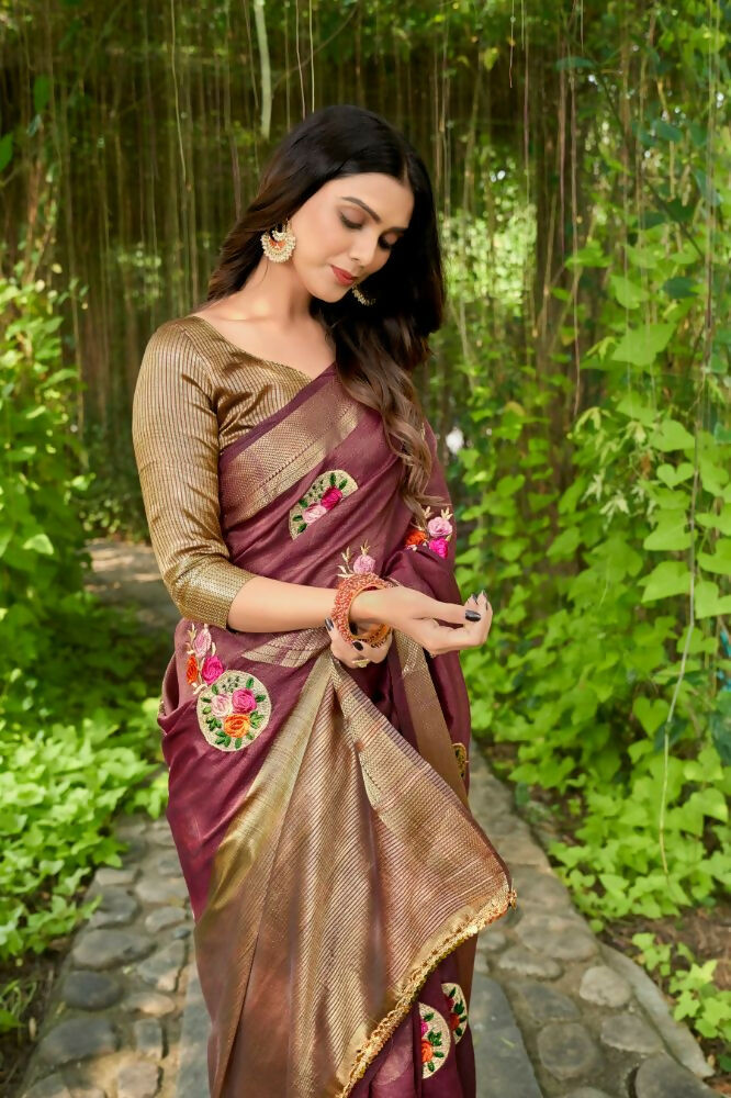 Vamsee Nikita Wine Cotton  Saree