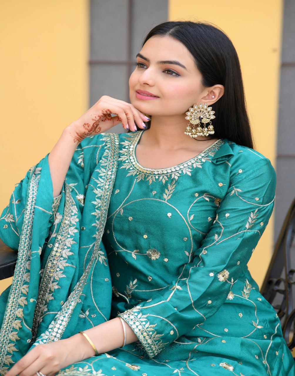 Yash Enterprise Alluring Bottle Green Embroidery Work Readymade Salwar Suit