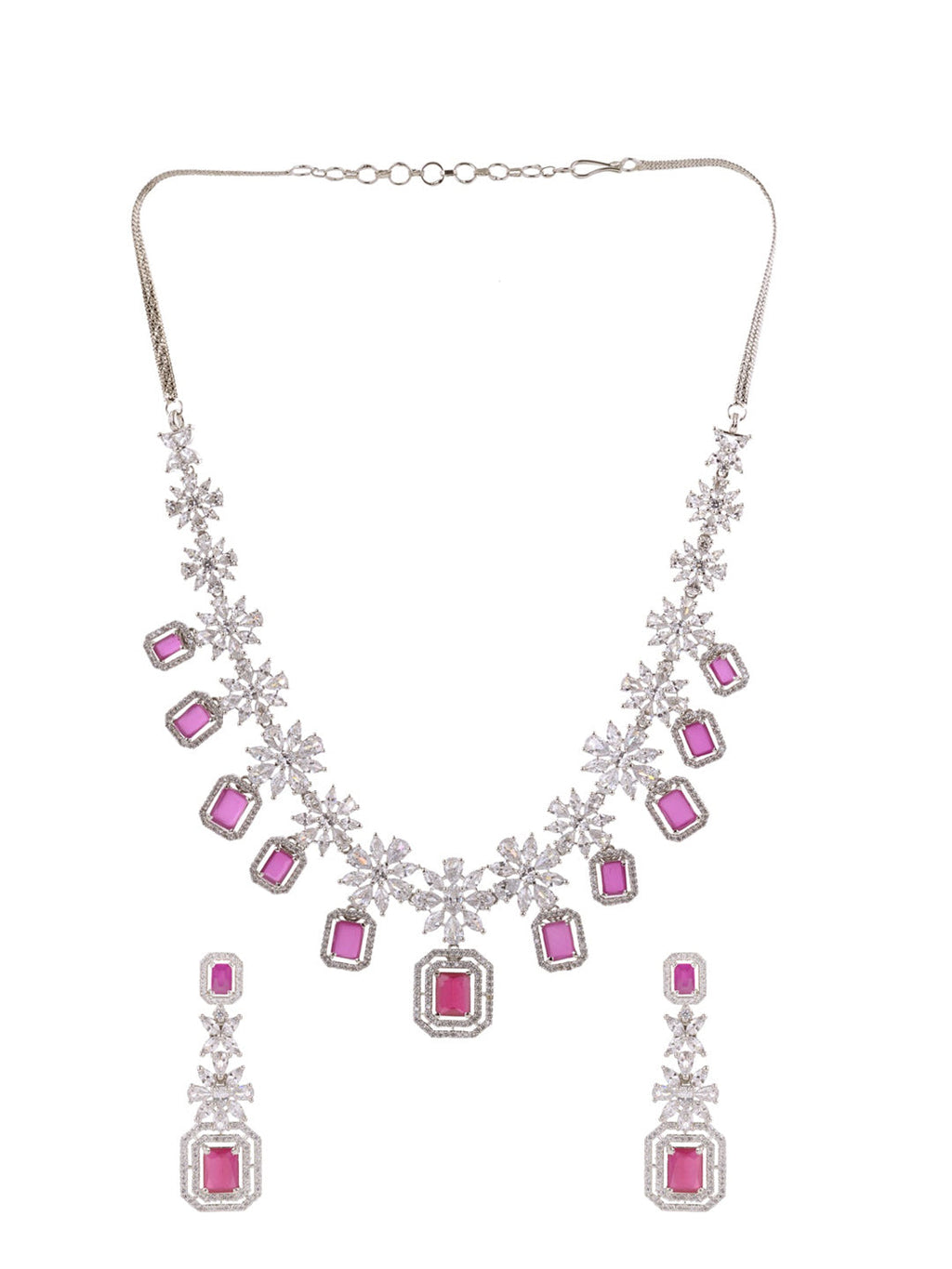 Saraf RS Jewellery Rhodium-Plated Pink AD studded Jewellery Set