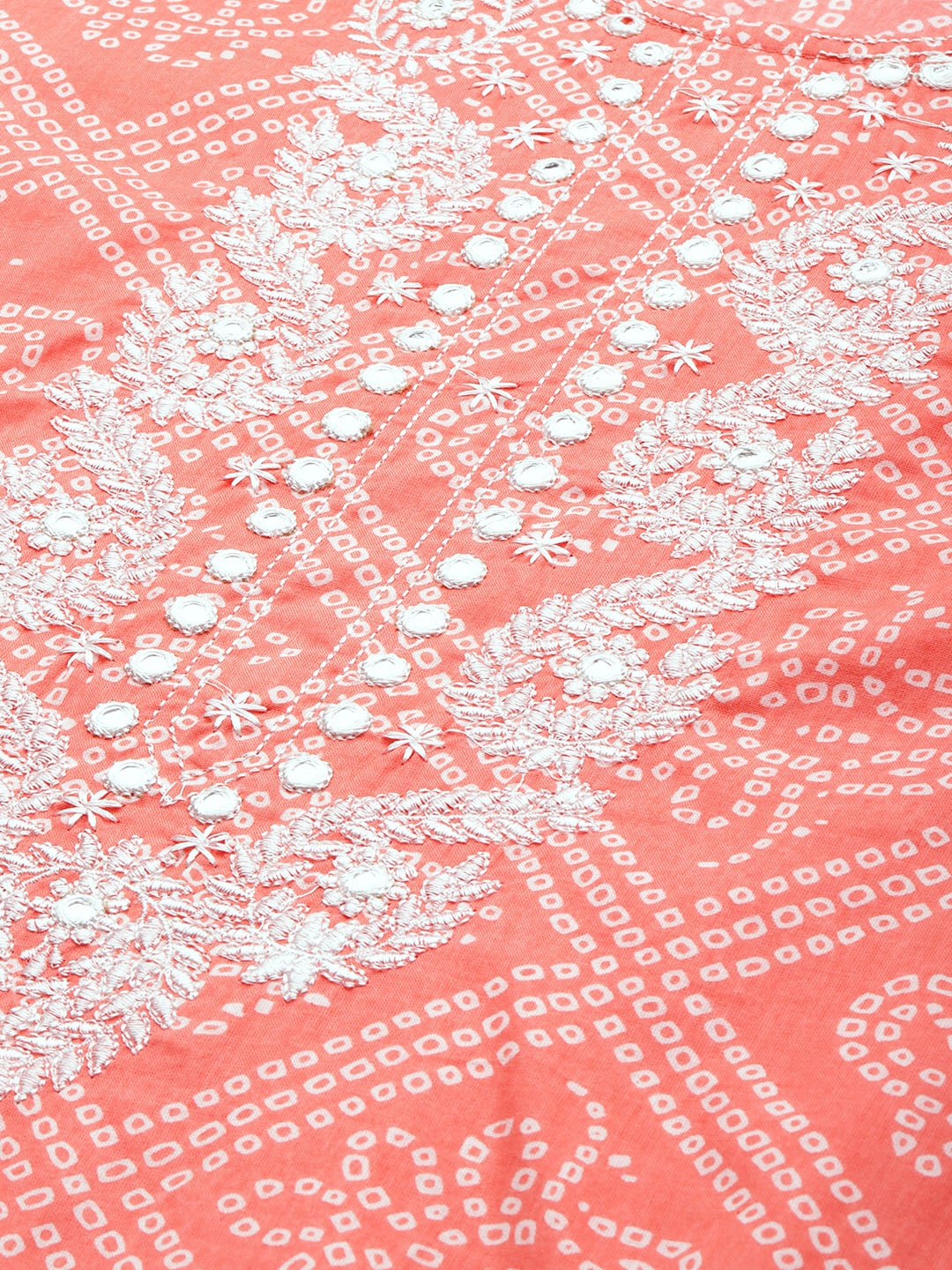 HERE&NOW Women Orange Ethnic Motifs Embroidered Pure Cotton Kurta with Trousers & With Dupatta