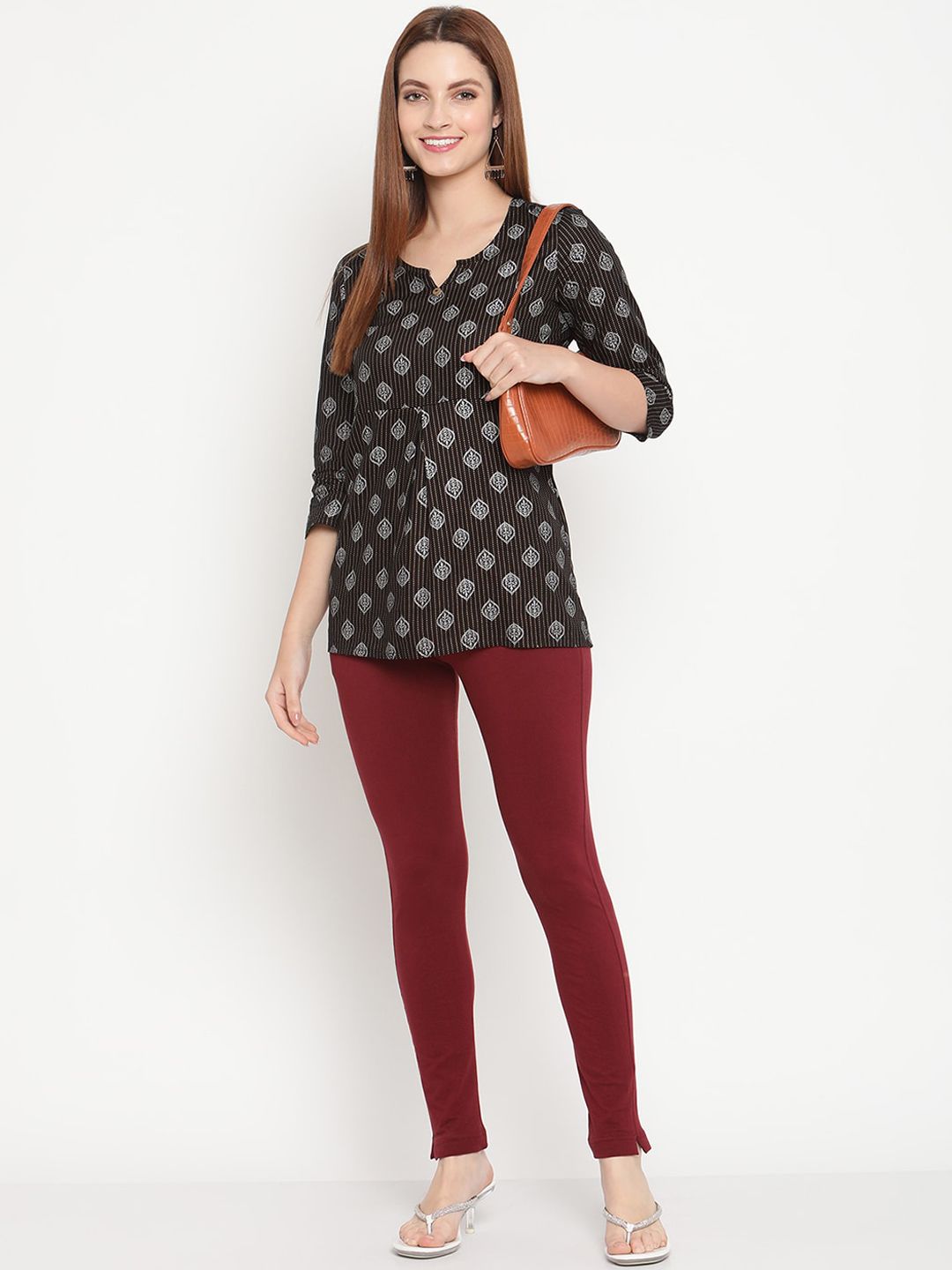 TAG 7 Women Beige & Maroon Pack of 2 Straight Fit Ankle-Length Leggings