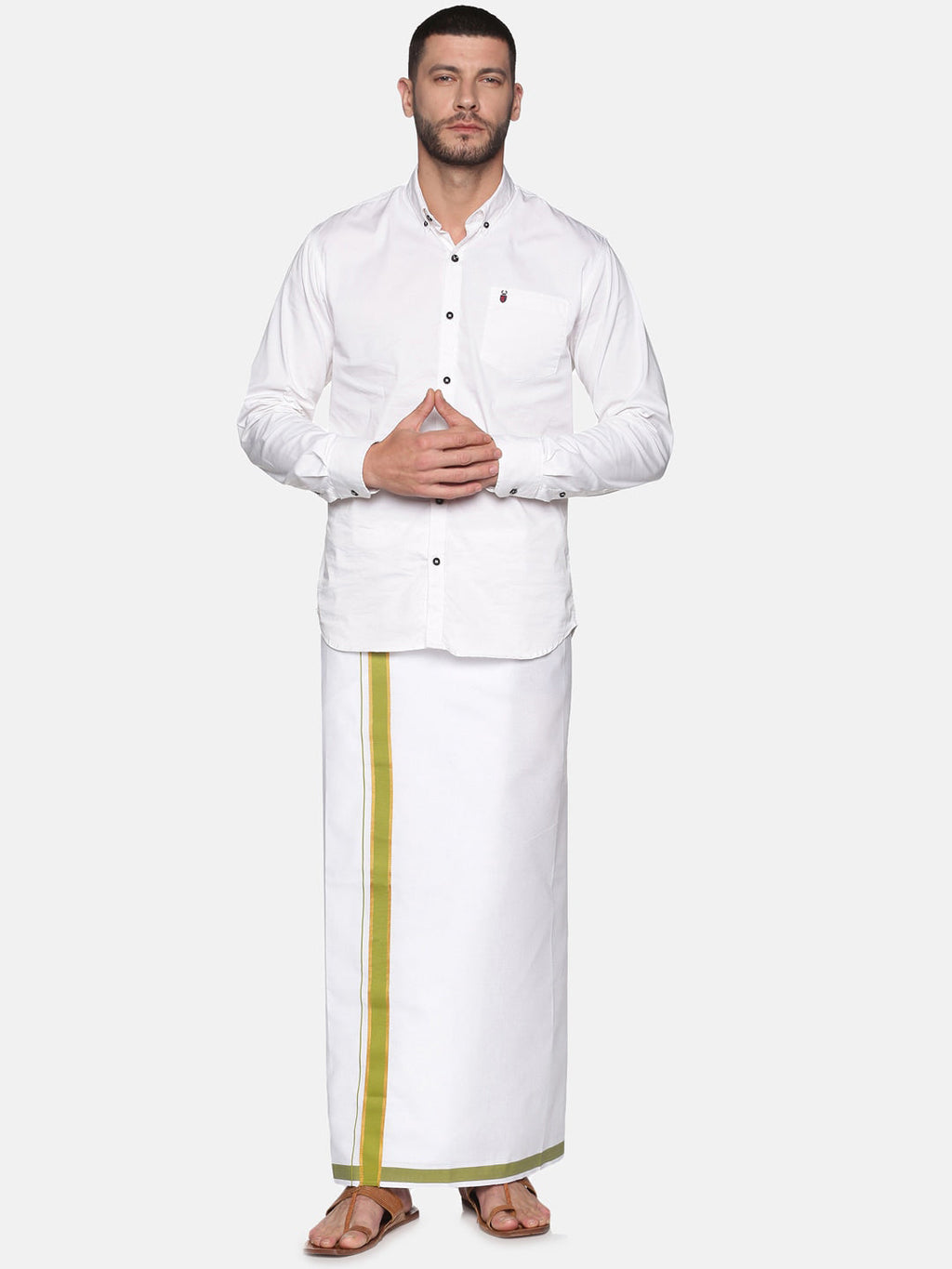 Sethukrishna Men White Solid Cotton Regular Dhoti