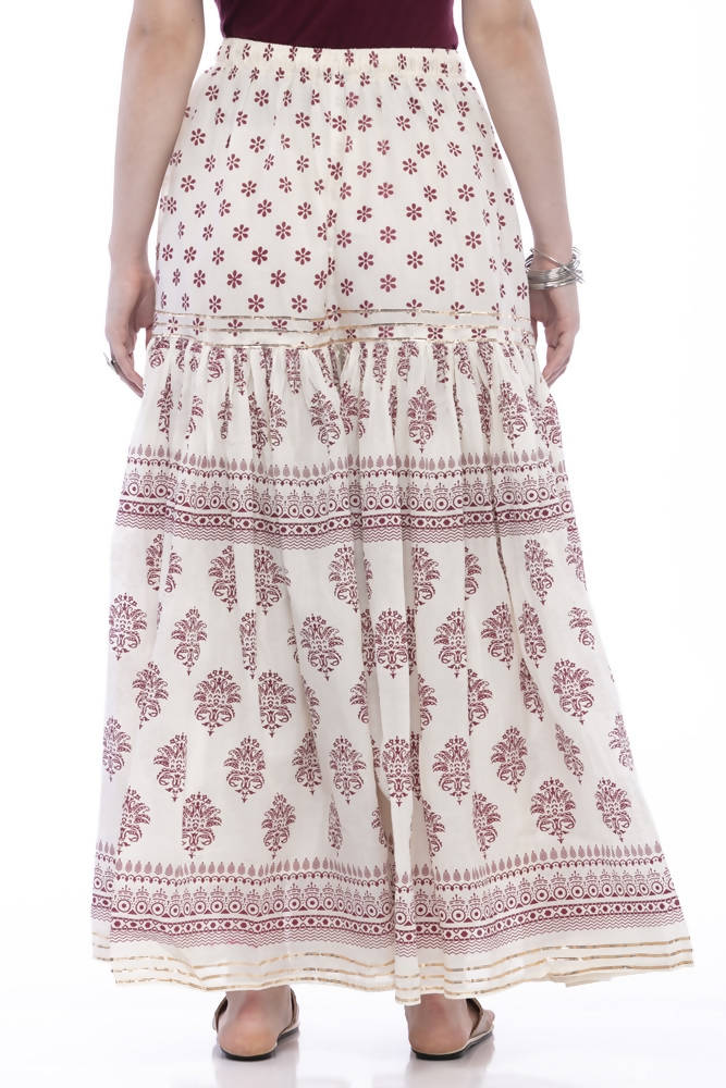 Mominos Fashion Cotton Block Print With Lace Work Off White Magenta Color Prints Palazzo