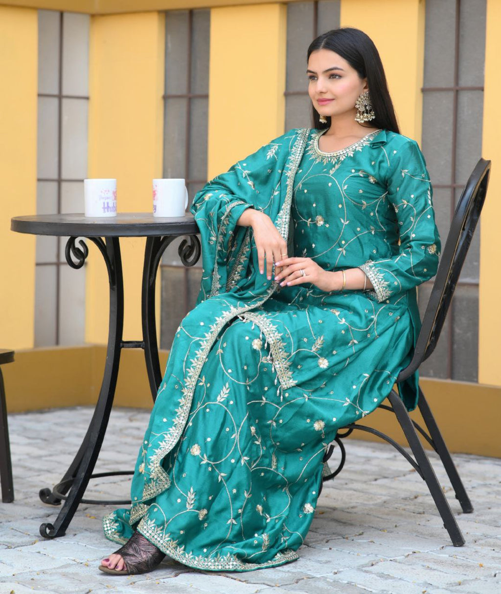 Yash Enterprise Alluring Bottle Green Embroidery Work Readymade Salwar Suit