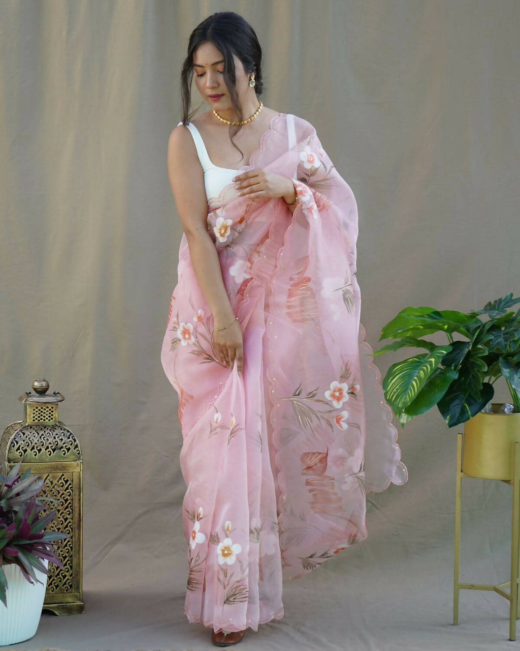 Vamsee Peach Organza Saree