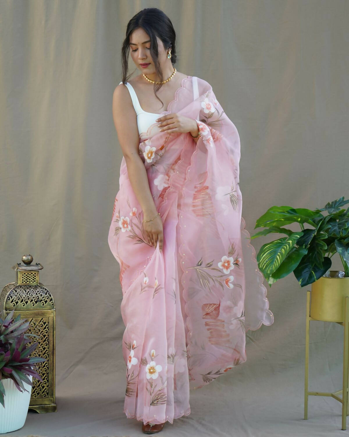 Vamsee Peach Organza Saree