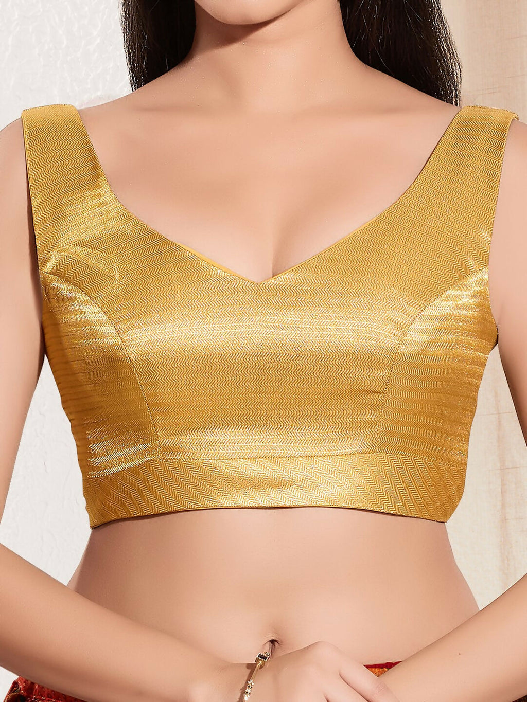 Joban Fashion Yellow Gold Mulberry Silk Padded Blouse With Sweetheart Neck Sleeveless
